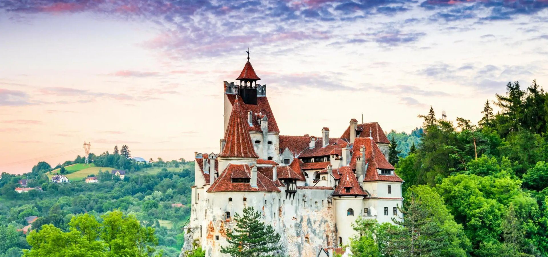 Bran Castle rising from its rocky outcrop in the Carpathian Mountains